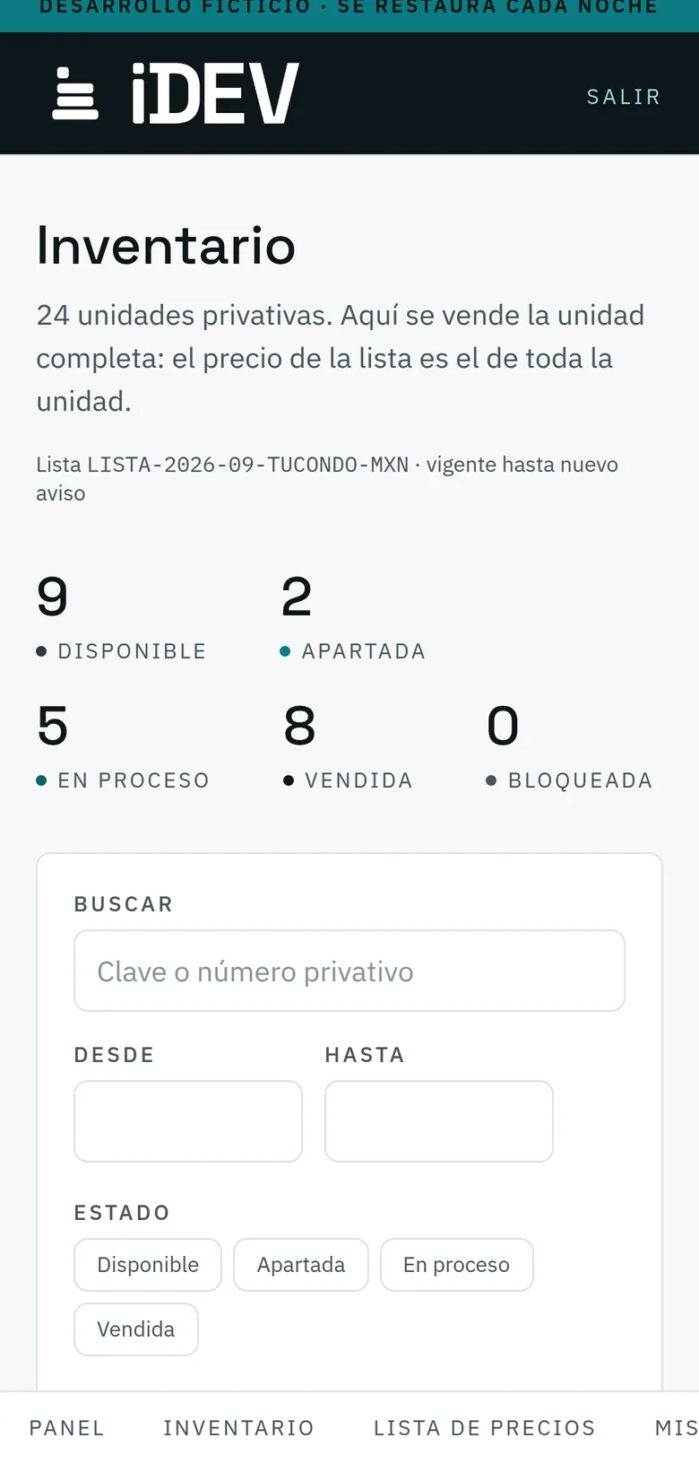 Inventario en un teléfono